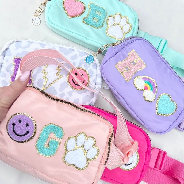 Personalized Belt Bag Kids Fannie Pack Varsity letter Nylon Patch Bag Toddler Letter Patch Bag Fanny with Letters for Girl Letter Pouch Bags