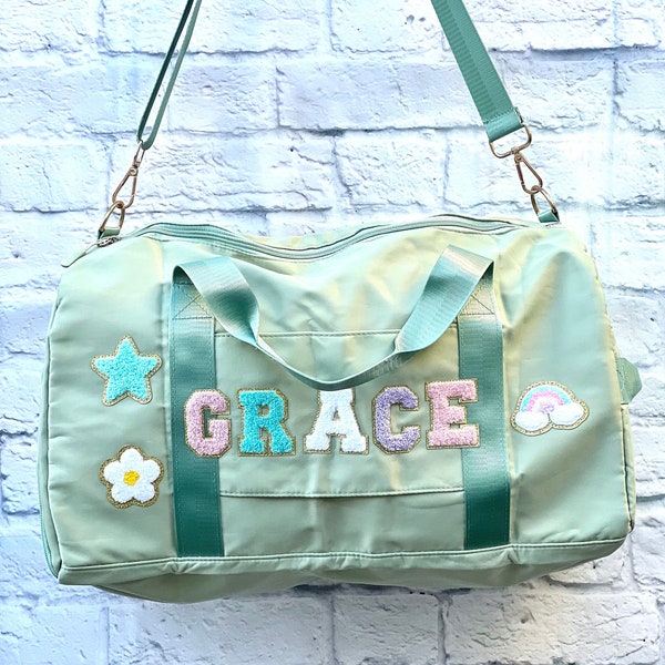 Custom Letter Patch Bag Toddler Birthday Gift Canvas Tote Bag for Girl Custom Name Bag Gift Personalized Kid Bag Weekender Duffle Bag Girl