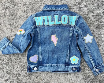 Custom Name Jacket for Toddler Chenille Patch Denim Jacket Personalized Denim Jacket for Girl Jean Jacket Baby Patch Jean Jacket with Name