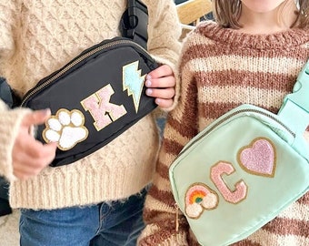 Personalized Nylon Patch Bag Girls Letter Patch Bag Toddler Chenille Patch Bag Chenille Patch Fanny for Kid Name Fanny Pack Patch Crossbody