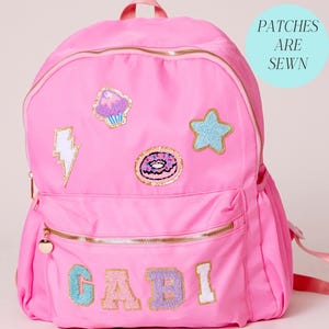 Mochila de nailon personalizada para niños con parche de chenilla, mochila con letras universitarias, bolsa con parche de chenilla para niñas, regalo