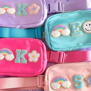 Custom Chenille Patch Fanny Pack for Kids Personalized Waist Bag with Letter Patch Bag Custom Christmas Gift for Girl Belt Bag Personalized