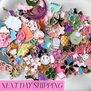 Kawaii Charme Emaille Armband Herstellung Kit Schmuck Versorgung Handwerk Projekt Groß Charms Set Tier Gold Anhänger Süße Goldton Charms Zufalls Bündel