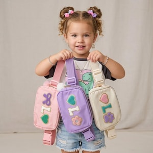 Preppy Patch Kids Belt Bag Personalized Fanny Pack for Girl Crossbody Purse Custom Gift for Big Sister Present Toddler Gift for 3 Year Old
