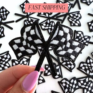 Checkered Race Flag Patch Iron On Sport Car Patch for Boy Jacket Patches for Backpack Cool Patches for Kid Trucker Hat Patch Black and White