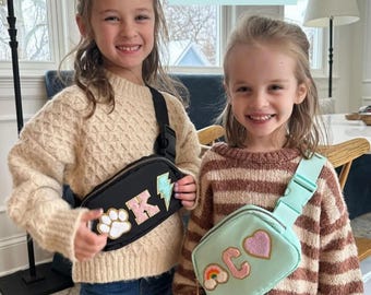 Personalized Chenille Patch Fanny Pack Nylon Crossbody Bag Kid Gift Custom Cross Body Bag Young Girl Gift 8 Year Old Girl Purse with Patches