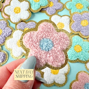 Glitter Gold Flower Iron On Patch - Chenille Applique