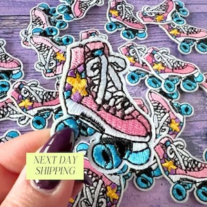 Retro Roller Skate Iron-On Patch Pink Patches for Girls Clothing Patch Small Appliqués for Trucker Hat Bar Parties for Toddler Girl Birthday