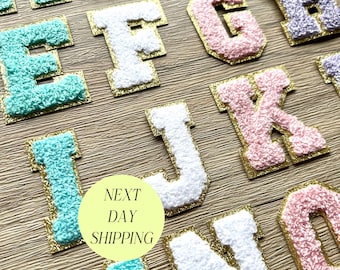 DIY Chenille Letter Self Adhesive Gold Rim Letter Cosmetic Bag Letter Pouch Bag Varsity Letter Patch Chenille Varsity Gold Trimmed Letter