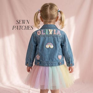 Personalized Kids Denim Jacket Custom Name Patches Baby Toddler Jean Jacket Girls Customized Jacket for Little Girl First Birthday Gift Baby