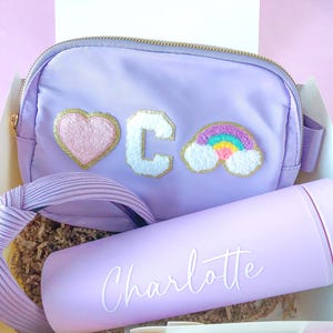 Personalized Gift Set Teen Girl Birthday Custom Belt Bag Purple Accessories Bundle Gift for Daughter Tween Custom Tumbler for Dance Gift Kid