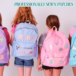Custom School Bag for Girls Name Backpack with Chenille Letter Patch Bookbag for Kid Personalized School Supplies Name Book Bag Girl Custom