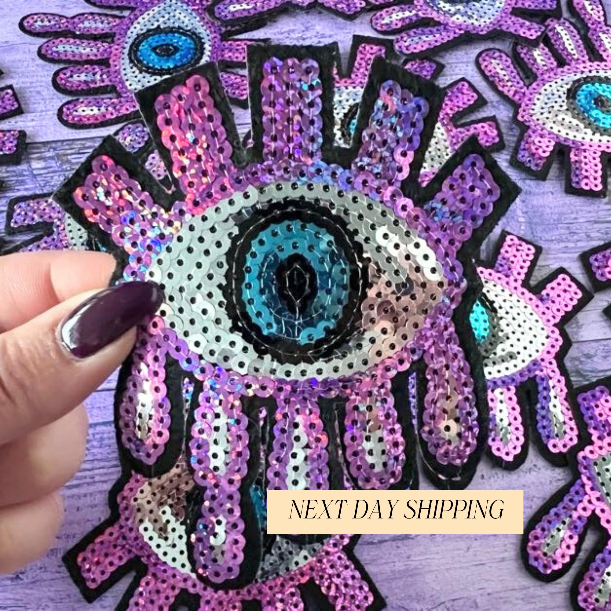 Pink Sequin Evil Eye Patch: Iron-On Applique, Preppy Clothing Decoration