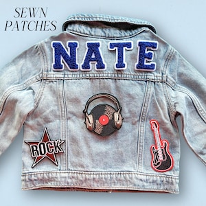 Personalized Varsity Patch Denim Jacket - Custom Toddler Boy Outerwear