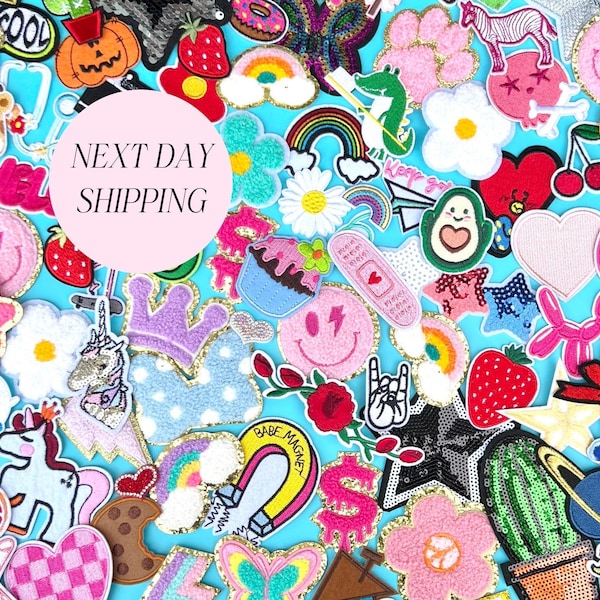 Paquete de parches Preppy Patch, parches bordados con lentejuelas termoadhesivos para chaquetas vaqueras DIY para niños, parches a granel para mujeres, idea de manualidades para fiestas de cumpleaños.