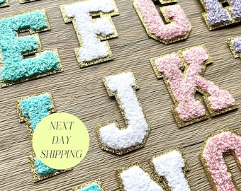 DIY Chenille Letter Self Adhesive Gold Rim Letter Cosmetic Bag Letter Pouch Bag Varsity Letter Patch Chenille Varsity Gold Trimmed Letter
