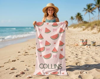 Custom Beach Towel Girls Personalized Beach Blanket for Kids Pool Accessories Watermelon Pool Party Favor for Kid Birthday Party Fruit Theme