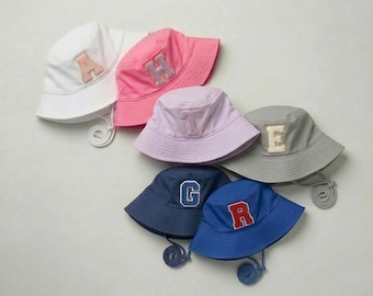 Bucket Hat for Boy Wide Brim Sun Hat for Kids Personalized Hat for Toddler Boy Birthday Gift Custom Monogram Initial Hat with Chenille Patch