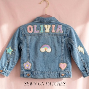 Personalized Kids Denim Jacket Custom Name Patches Baby Toddler Jean Jacket Girls Customized Jacket for Little Girl First Birthday Gift Baby