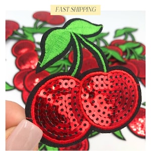 Sequin Cherry Iron On Patch Embroidered Denim Jacket Applique