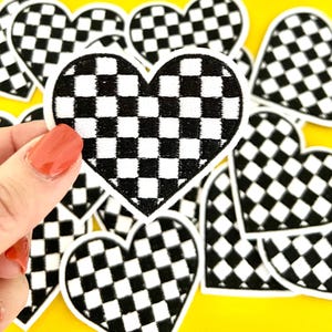 Herz Aufnäher für Hut kariert Herz Aufnäher für Hut Kariert Patch Eisen auf Hut Aufnäher für DIY Trucker Hat Patch Hut Bar Girly Patch für Jacke Checkerboard Patch