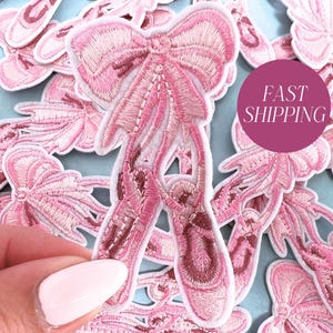 Pink Ballet Slipper Patch Embroidered Iron-On Dance Applique