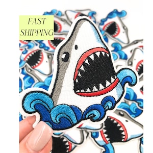 Shark Iron On Patch Embroidered Patch for Boy Backpack DIY Clothing Patch Ocean Theme Marine Life Applique Swimming Gift Beach Theme Sew On