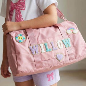 Chenille Patch Duffel Bag for Little Girl Gift for Younger Sister Present Custom Bag for 5 Year Old Girl Unique Gift Idea for Flower Girl