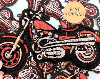 Embroidered Motorcycle Patch Red  Black Racing Design