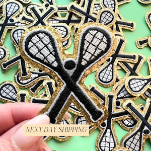 Chenille Lacrosse Stick Patch Iron On Sports Appliqué Chenille Hat Patch for Boy Lacrosse Patch Sewing Supplies Sports Lover Patch for Shirt