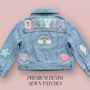 Personalized Kids Denim Jacket Custom Name Patches Baby Toddler Jean Jacket Girls Customized Jacket for Little Girl First Birthday Gift Baby