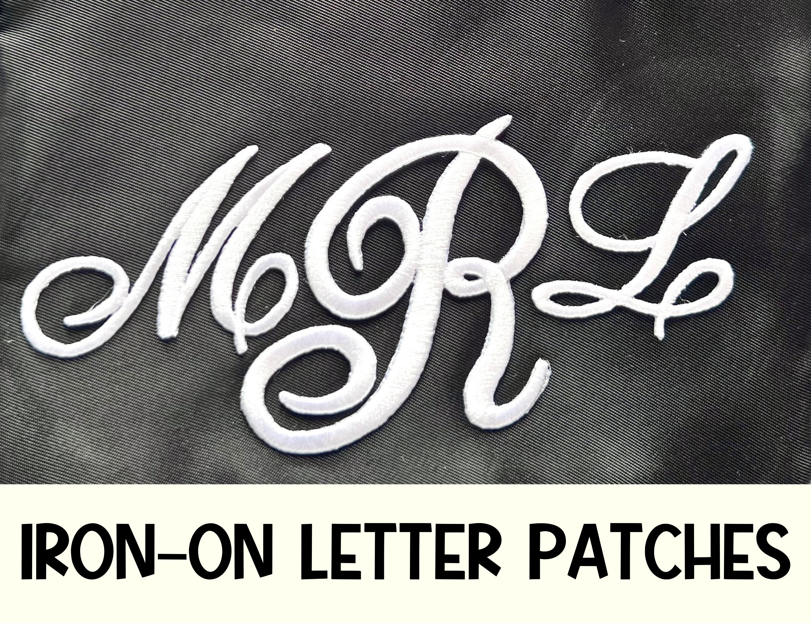 ID 7285 White Monogram Letters Patch Script Logo Embroidered Iron On  Applique