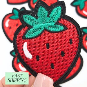 Strawberry Iron On Patch Embroidered Denim Jacket Appliqué Kids Denim Jacket Patch for Girls Clothing Patch Project for Girl Sleepover Party