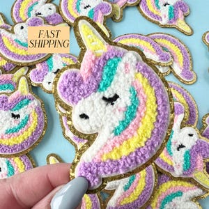 Chenille Unicorn Iron-On Patch: Rainbow Kids Clothing Applique