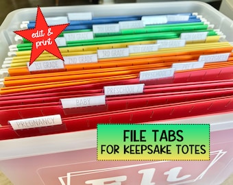 Kids Milestone Tote Printable File Folder Labels Kids Memory Box Printable File Tabs DIY Milestone Kit Editable Kids Folder Label School Box