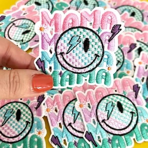 Mama Patch Trucker Hat Mama Lightning Patch Iron On Pastel Patch for Hat Checkered Patches DIY Hat Patch Trendy Mom Patch Lightning Bolt