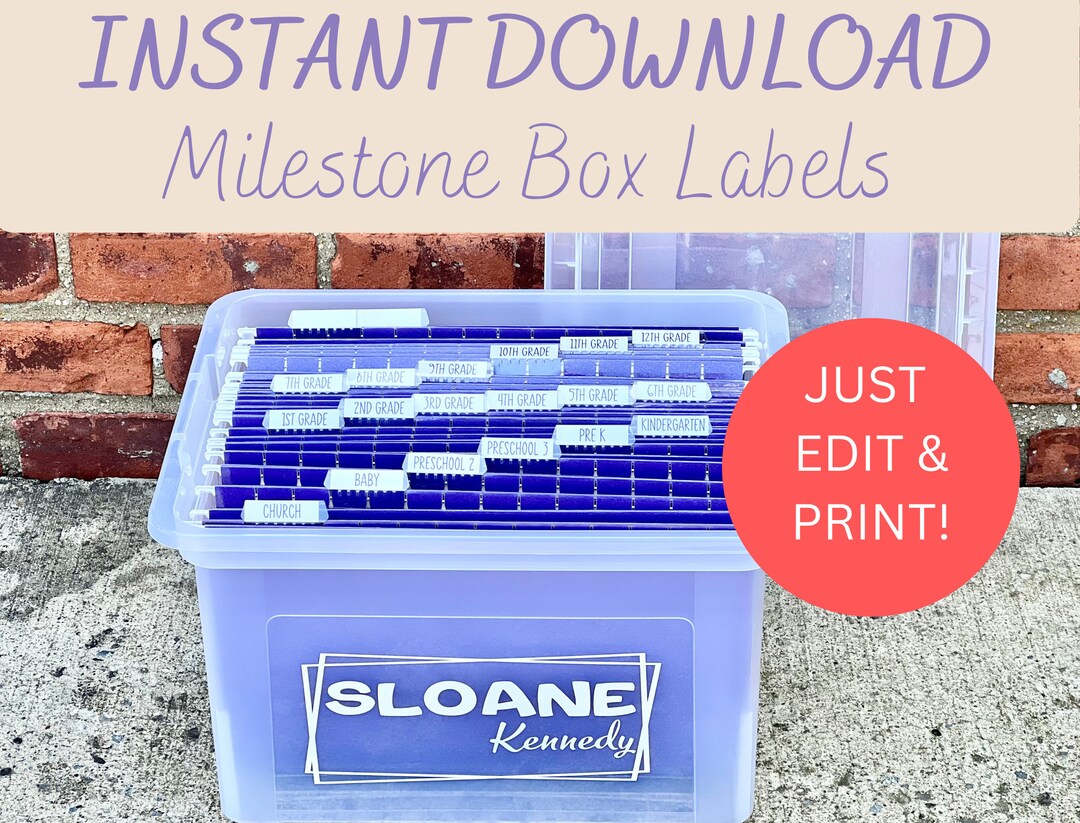 Editable Milestone Tote Labels Memory Box Labels Download Kids File Box
