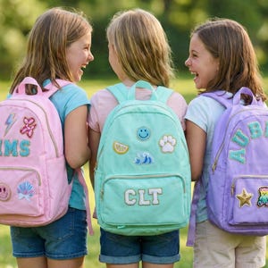 Custom School Bag for Girls Name Backpack with Chenille Letter Patch Bookbag for Kid Personalized School Supplies Name Book Bag Girl Custom