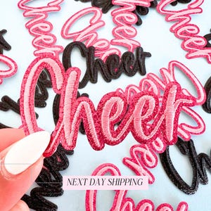 Pink Cheer Patch Iron-On Embroidered Cheerleading Applique
