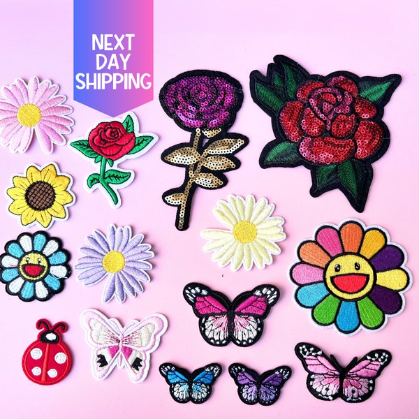 Flower Patch for Clothes Iron On Patch for Trucker Hat Butterfly Patch Rose Sequin Patch for Cap Daisy Patch for Girl Patch Ladybug Patch