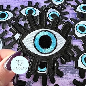 Black Evil Eye Patch Embroidered Gothic Patch Iron On Appliqué for Denim Jackets Medium Patches for Trucker Hat Patches for Women Hat Bar