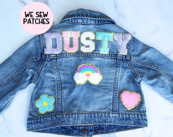 Chenille Patch Denim Jacket for Baby Personalized Denim Jacket Girl Jean Jacket Patch Jean Jacket with Name Custom Name Jacket for Toddler