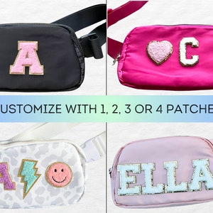 four different styles of personalized fanny bags