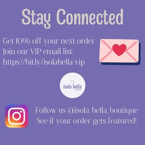 The image is a promotional graphic for a clothing store, featuring a QR code, a social media icon, and text instructions for customers to stay connected and receive a 10% discount on their next order.