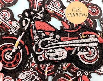 Embroidered Motorcycle Patch Red  Black Racing Design