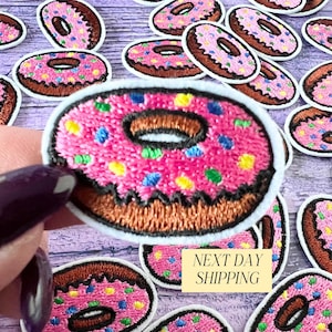 Pink Donut Iron On Patch Embroidered Dessert Applique Kids Craft