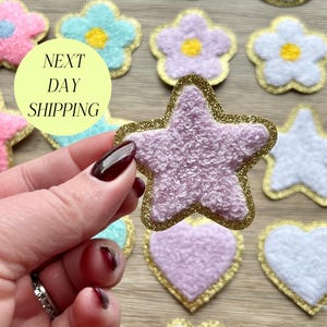 Chenille Stern Patch für Tasche DIY selbstklebender Aufnäher für Jacke Blumen Patch für Mädchen Glitzer Chenille Patch für Kosmetiktasche Nylon Tasche zum Aufkleben