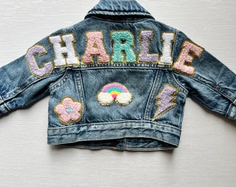 Chenille Patch Denim Jacket for Baby Personalized Denim Jacket Girl Jean Jacket Patch Jean Jacket with Name Custom Name Jacket for Toddler