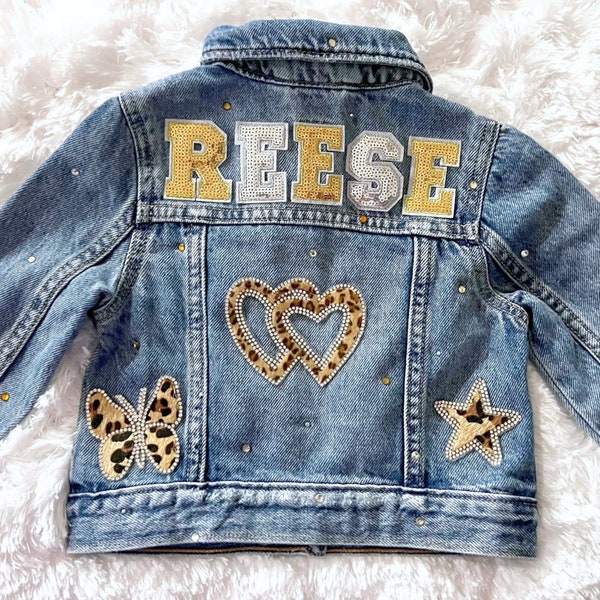 Glitter Cheetah Custom Denim Jacket voor meisjes cadeau Cheetah Lovers Gift Jean Jacket voor Baby Gift Cheetah Print Jacket voor Kid Gift Leopard