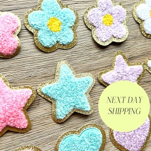 Chenille Patch für Tasche, selbstklebender Patch für Jacke, Bunte Blume Patch für Mädchen, Glitzer, Chenille Patch für Kosmetik, Nylon, Tasche aufkleben